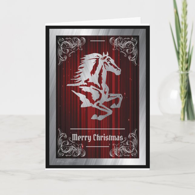 Classy Silver Horse Silhouette Holiday Card (Front)
