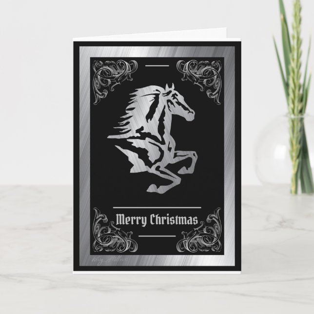 Classy Silver Horse Silhouette Holiday Card (Front)