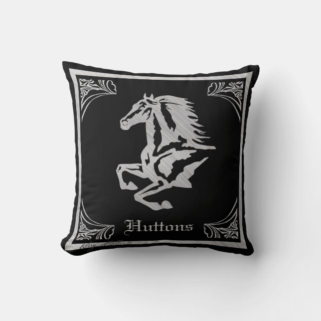 CLASSY SILVER HORSE SILHOUETTE THROW PILLOW (Front)
