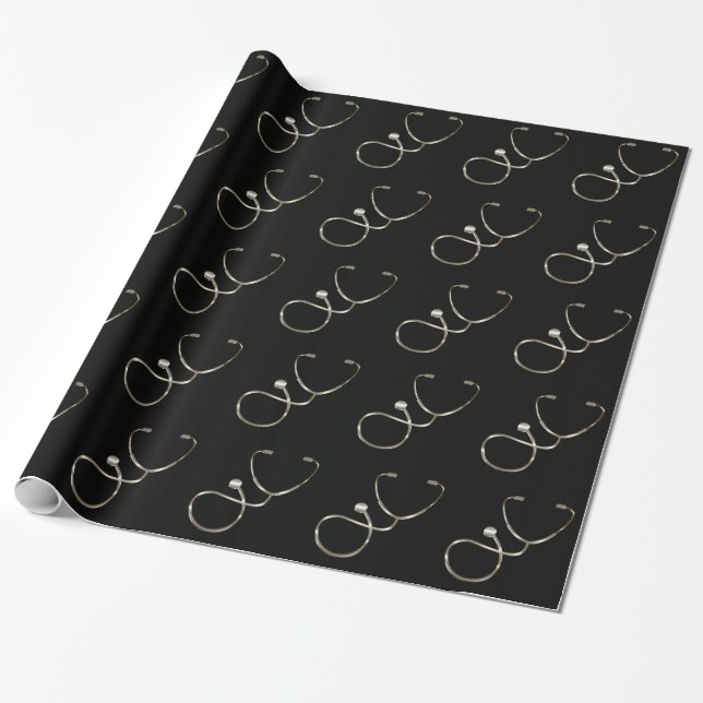 Classy Silver Look Stethoscope Medical Theme Wrapping Paper (Unrolled)
