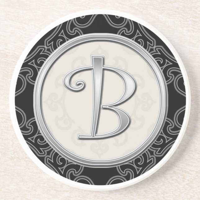 Classy Silver Monogram Initial Coaster (Front)