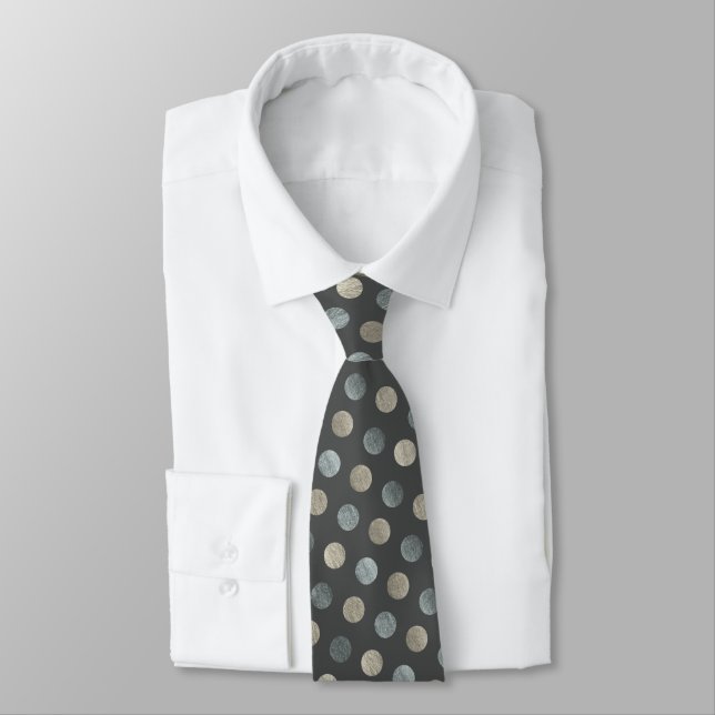 Classy Silver Polka Dot Personalized Charcoal Grey Tie (Tied)
