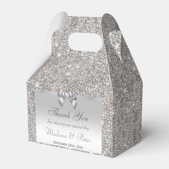 Classy Silver Sequins Bow Diamond Favor Box (Front Side)
