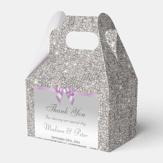 Classy Silver Sequins Lilac Bow Diamond Favor Box (Front Side)
