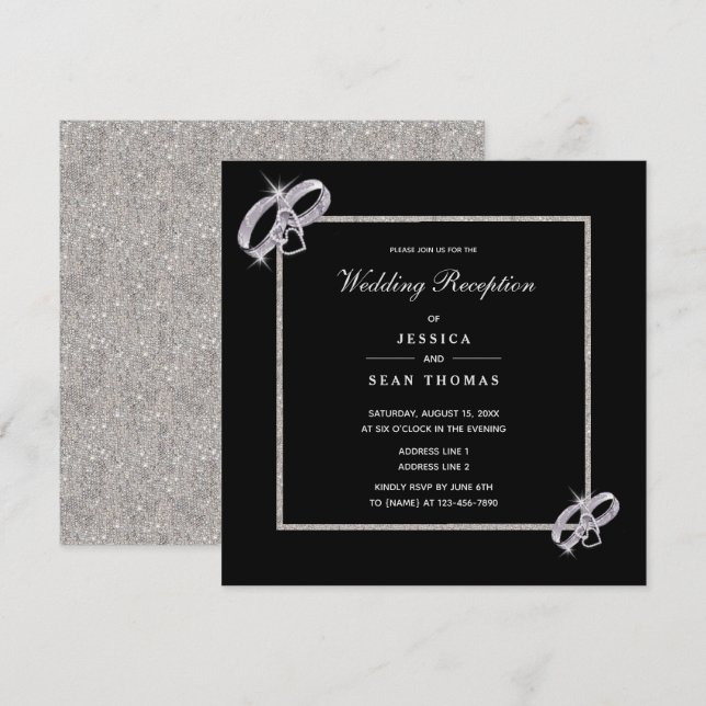 Classy Silver Wedding Rings Wedding Reception Invitation (Front/Back)