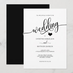 Classy Simple Black & White Heart Wedding Invitation