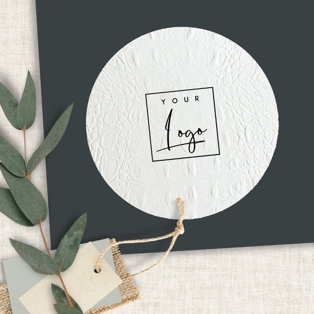 Classy Simple Ivory White Leather Texture Logo Classic Round Sticker (Creator Uploaded)