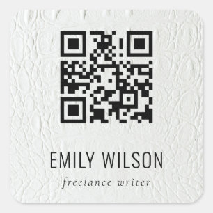 Classy Simple Ivory White Leather Texture QR Code Square Sticker