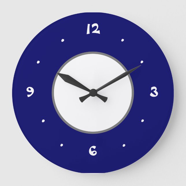 Classy Simplistic Blue and White Kitchen Clock (Front)