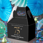 Classy Sleek Black Gold 75th birthday Favor Box<br><div class="desc">Introducing our Classy Sleek Gold Black 75th Birthday Favour Box, the perfect choice to elevate your 75th birthday celebration to new heights of elegance and style. This stunning favour box features a mesmerizing gold, black, and white classy theme, adding a touch of sophistication and glamour to your milestone event. What...</div>