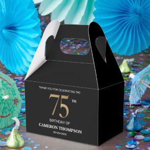 Classy Sleek Black Gold 75th birthday Favor Box