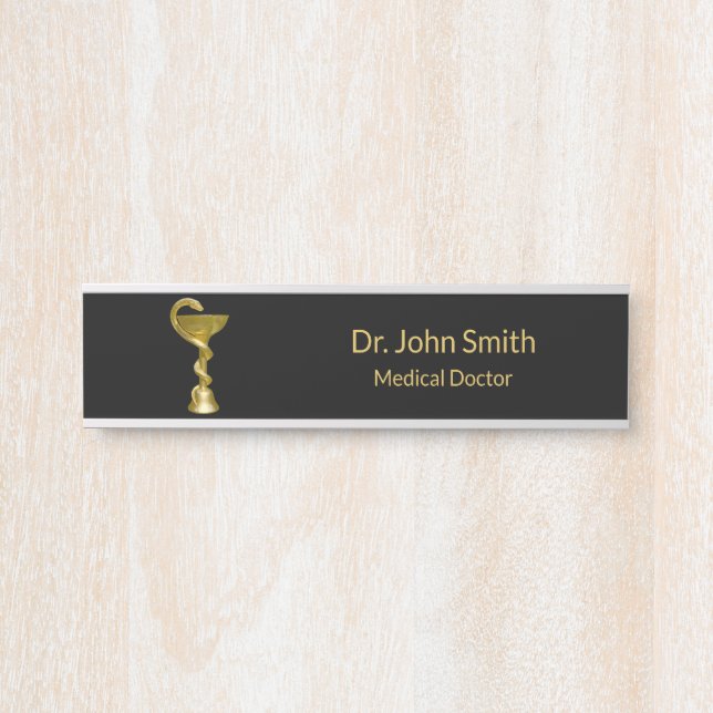 Classy Snake Bowl Hygieia Gold Caduceus Medical Door Sign (Front)