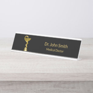 Classy Snake Bowl Hygieia Gold Medical Caduceus Desk Name Plate