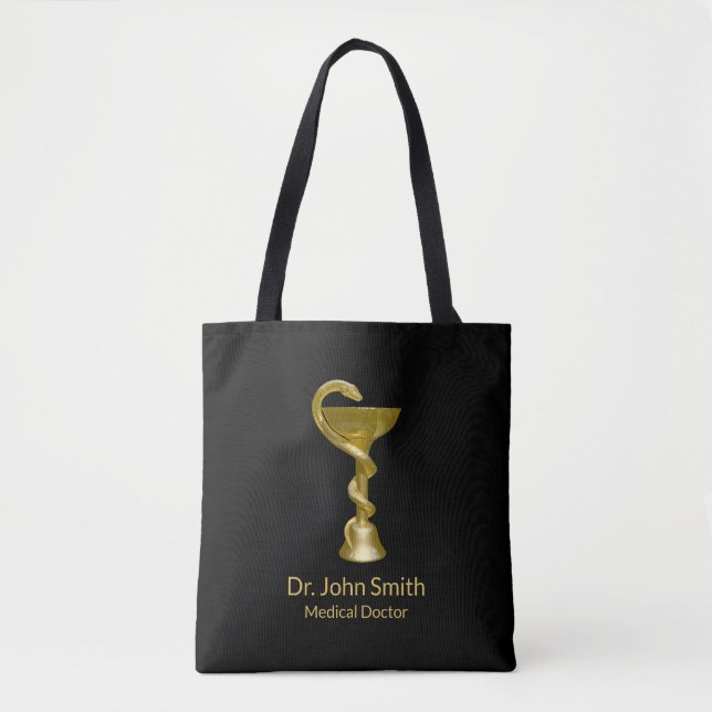 Classy Snake Bowl Hygieia Medical Gold Caduceus Tote Bag (Front)