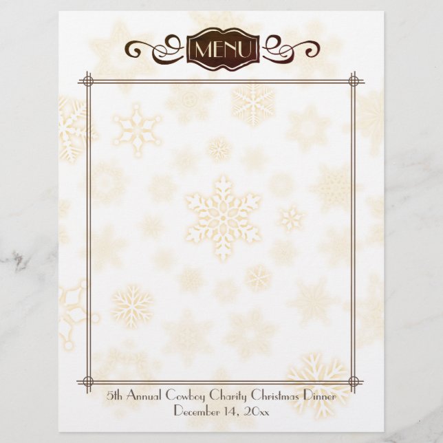 Classy snowflake Christmas holiday menu letterhead (Front)