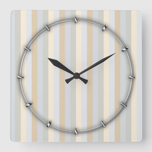 Classy Soft Colored Greys Vertical Stripes Square Wall Clock (Front)