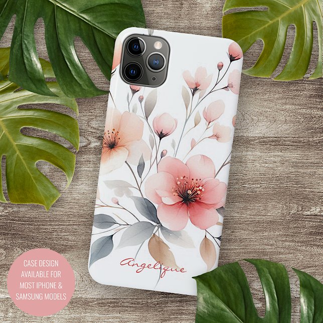 Classy Sophisticated Delicate Watercolor Flowers iPhone Case (Creator Uploaded)