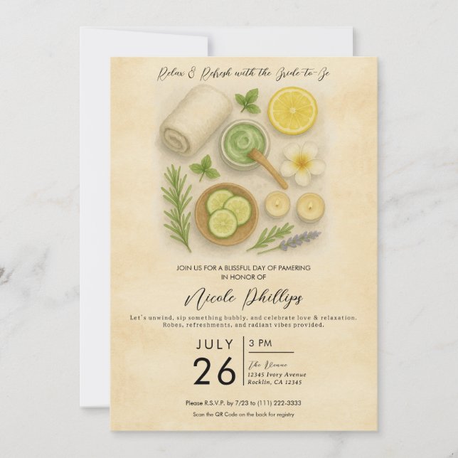 Classy Spa Pampering Beauty Day Bridal Shower  Invitation (Front)