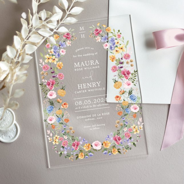 Classy Spring Floral Monogram Wedding Acrylic Invitations (Creator Uploaded)
