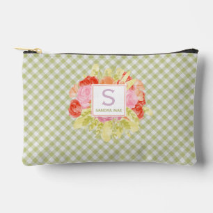 Classy Spring Green Check Pattern Cosmetic Makeup Accessory Pouch
