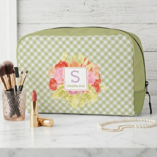 Classy Spring Green Check Pattern Toiletry Bag