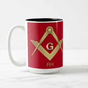 Classy Square & Compass Monogrammed Two-Tone Coffe Two-Tone Coffee Mug