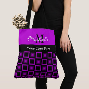 Classy Squares Pattern Black and Purple Monogram Tote Bag