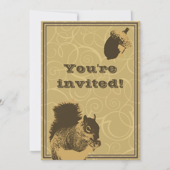 Classy Squirrel & Nut Birthday Party Invitation (Front)