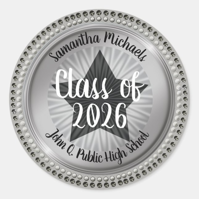 Classy Star Silver Class of 2019 Graduation Classic Round Sticker (Front)