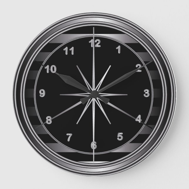 Classy Steel and Black Stripes Large Clock (Front)