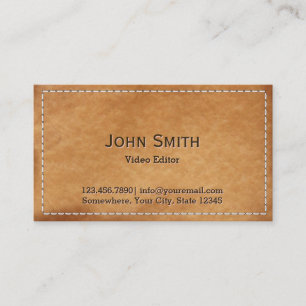 Classy Stitched Leather Video Editor Business Card