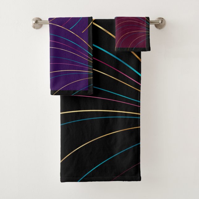 Classy Striped Curves Look Metallic Lines Bath Towel Set (Insitu)