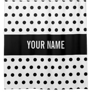 Classy Striped Custom Name Black & White Polka Dot