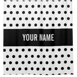 Classy Striped Custom Name Black & White Polka Dot