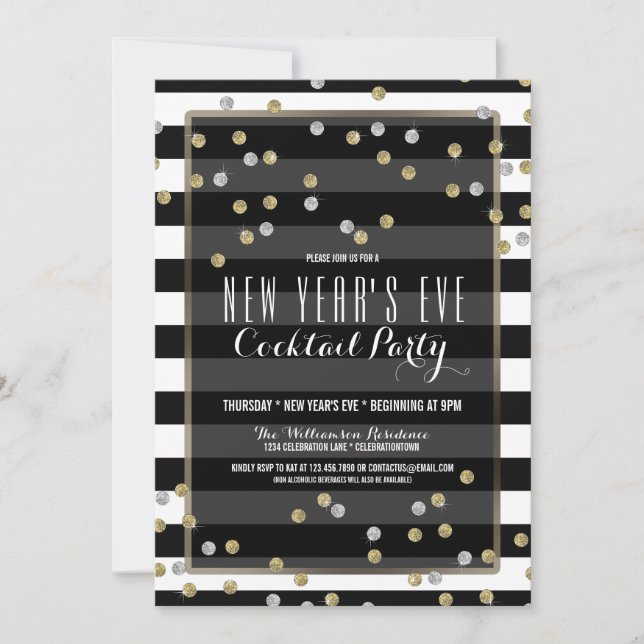 Classy Striped New Year's Eve Party Invitation (Front)