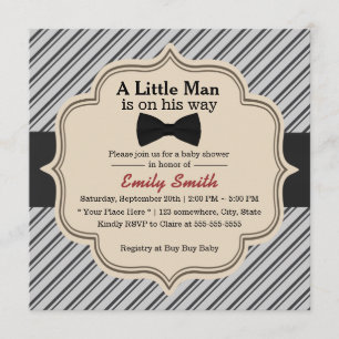 Classy Stripes Bow Tie Little Man Baby Shower Invitation