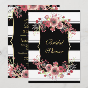 Classy Stripes Floral Watercolor Bridal Invitation