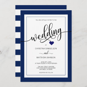 Classy Stripes Navy Blue Nautical Wedding Invitation