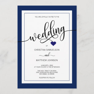 Classy Stripes Navy Blue Nautical Wedding PHOTO Invitation