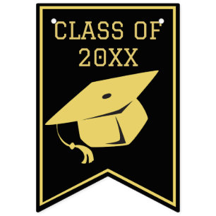 Classy Stylish Black and Gold Graduation Party Bunting Flags