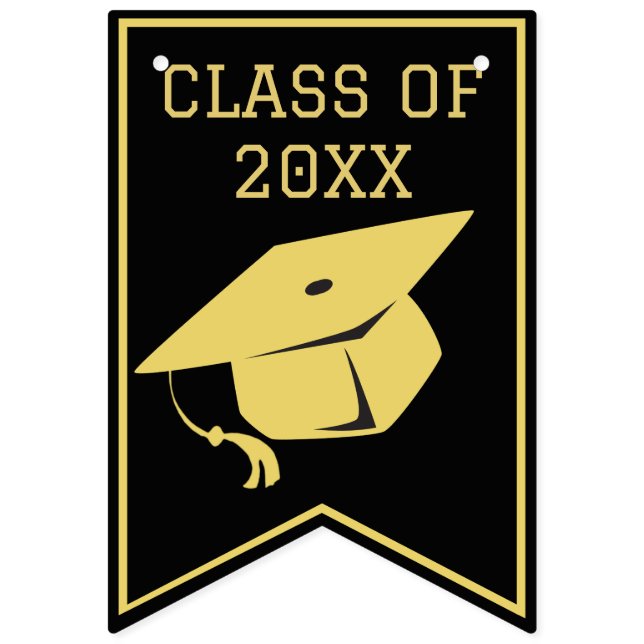 Classy Stylish Black and Gold Graduation Party Bunting Flags (First Flag)