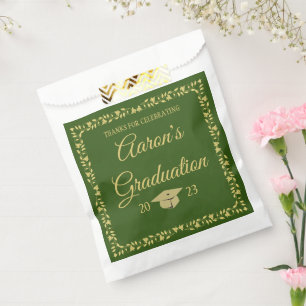 Classy Stylish Gold on Green Graduation Party Favour Bag
