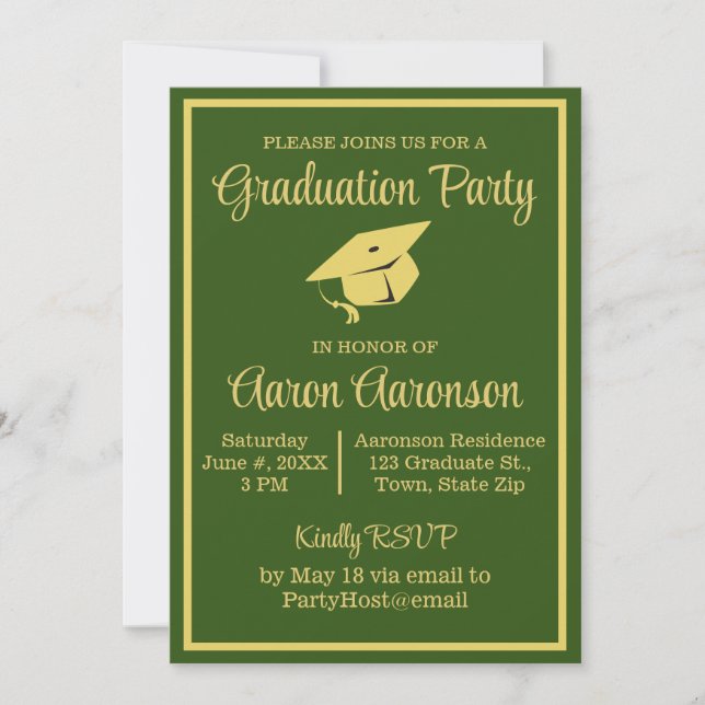 Classy Stylish Gold on Green Graduation Photo  (Front)