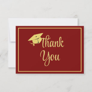 Classy Stylish Gold on Maroon Blue Graduation Thank You Card