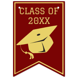 Classy Stylish Gold on Maroon Graduation Party Bunting Flags