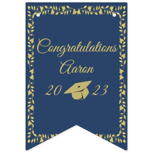 Classy Stylish Gold on Navy Blue Graduation Party Bunting Flags