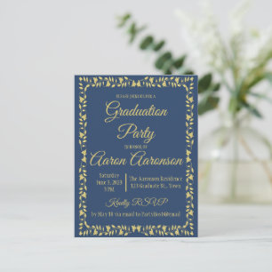 Classy Stylish Gold on Navy Graduation Invitation Postcard