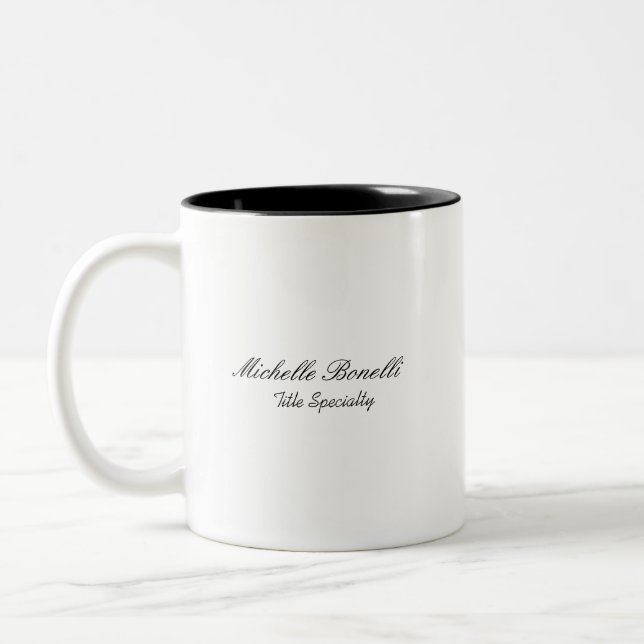 Classy Stylish Script Add Your Name Two-Tone Coffee Mug (Left)