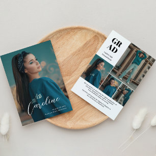 Classy Stylish Script Photo Collage Graduation Announcement