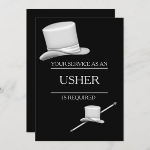 Classy Stylish Silver Top Hat Ring Usher Invitation